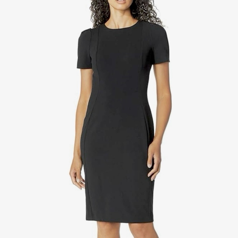Calvin Klein Black Stretch Crepe Puff Sleeve Sheath Dress Size 8
